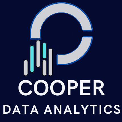 The logo for cooper data analytics. A C with chart bars flowing from it like a waterfall.